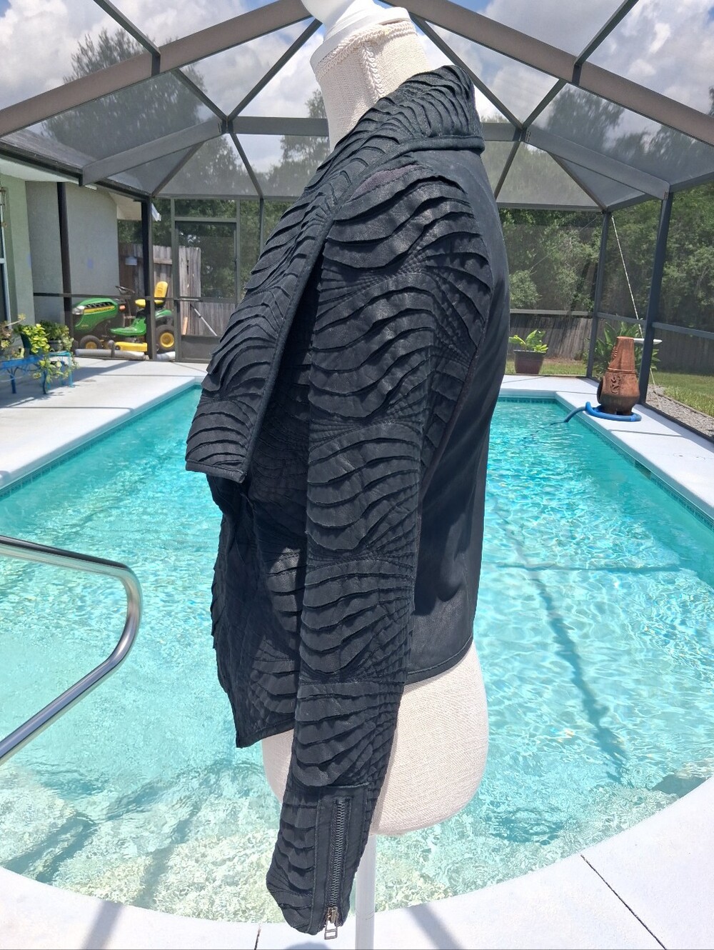 My Tribe Womens Black Leather Moto Jacket Shawl Collar Size XS - Picture 4 of 16